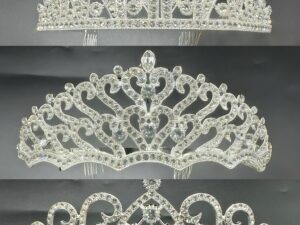 14*5,5cm Diadema Metalica Corona Con Strass Plateado*12U