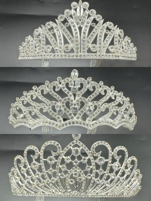 14*5,5cm Diadema Metalica Corona Con Strass Plateado*12U