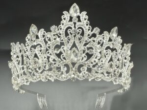 17*8cm Diadema Metalica Corona Con Strass Plateado*12U