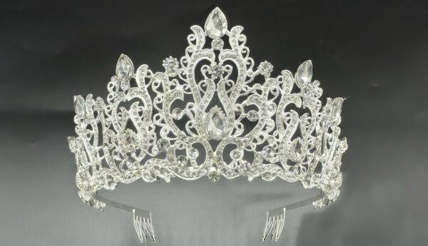 17*8cm Diadema Metalica Corona Con Strass Plateado*12U
