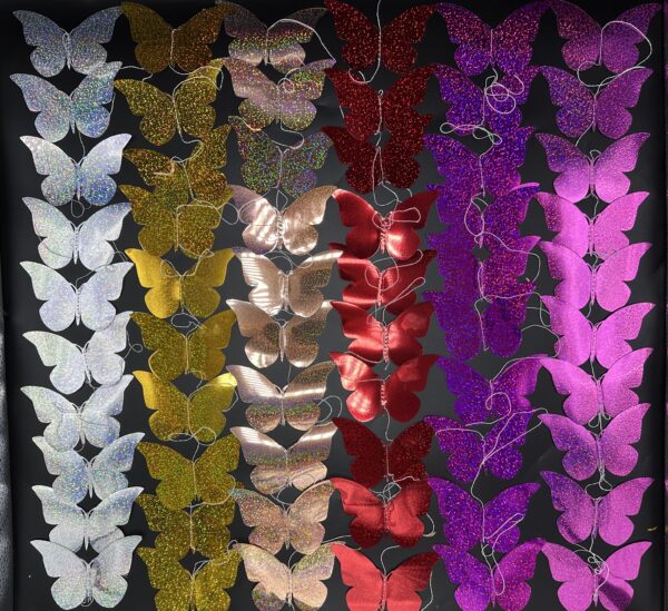2,4 M Guirnalda de 10 Mariposaa Plásticas 3d Holografica*12PACKS