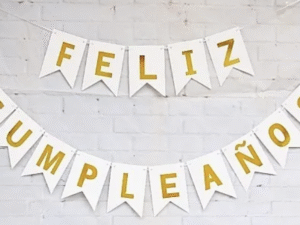 Banderin Blanco Feliz Cumpleaños Comun POR BULTO