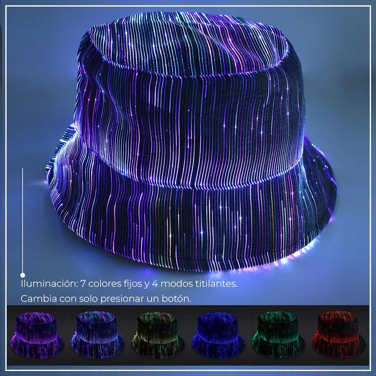 Sombrero Piluso Led Fibra Optica Recargable Usb